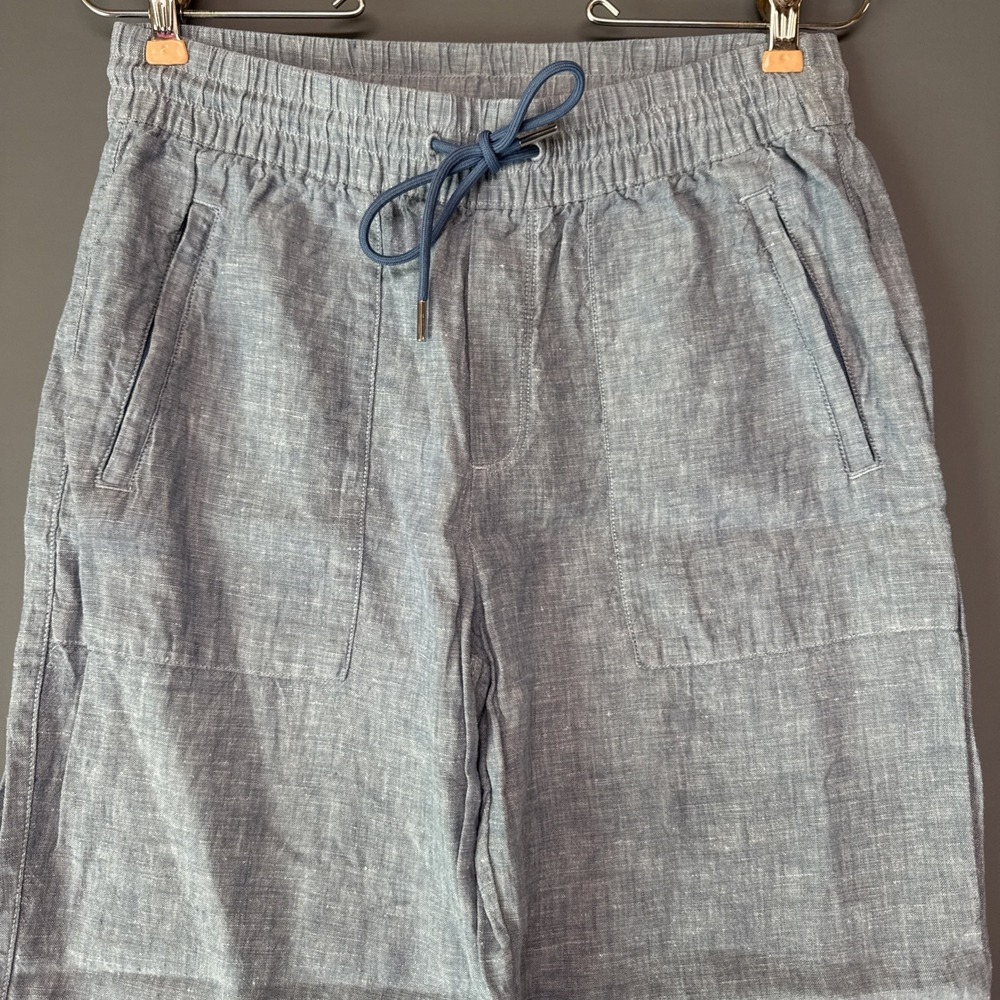 Athleta Cabo Linen Wide Leg Pants Blue Women's Sz 6 / P Drawstring Relaxed - Picture 3 of 6